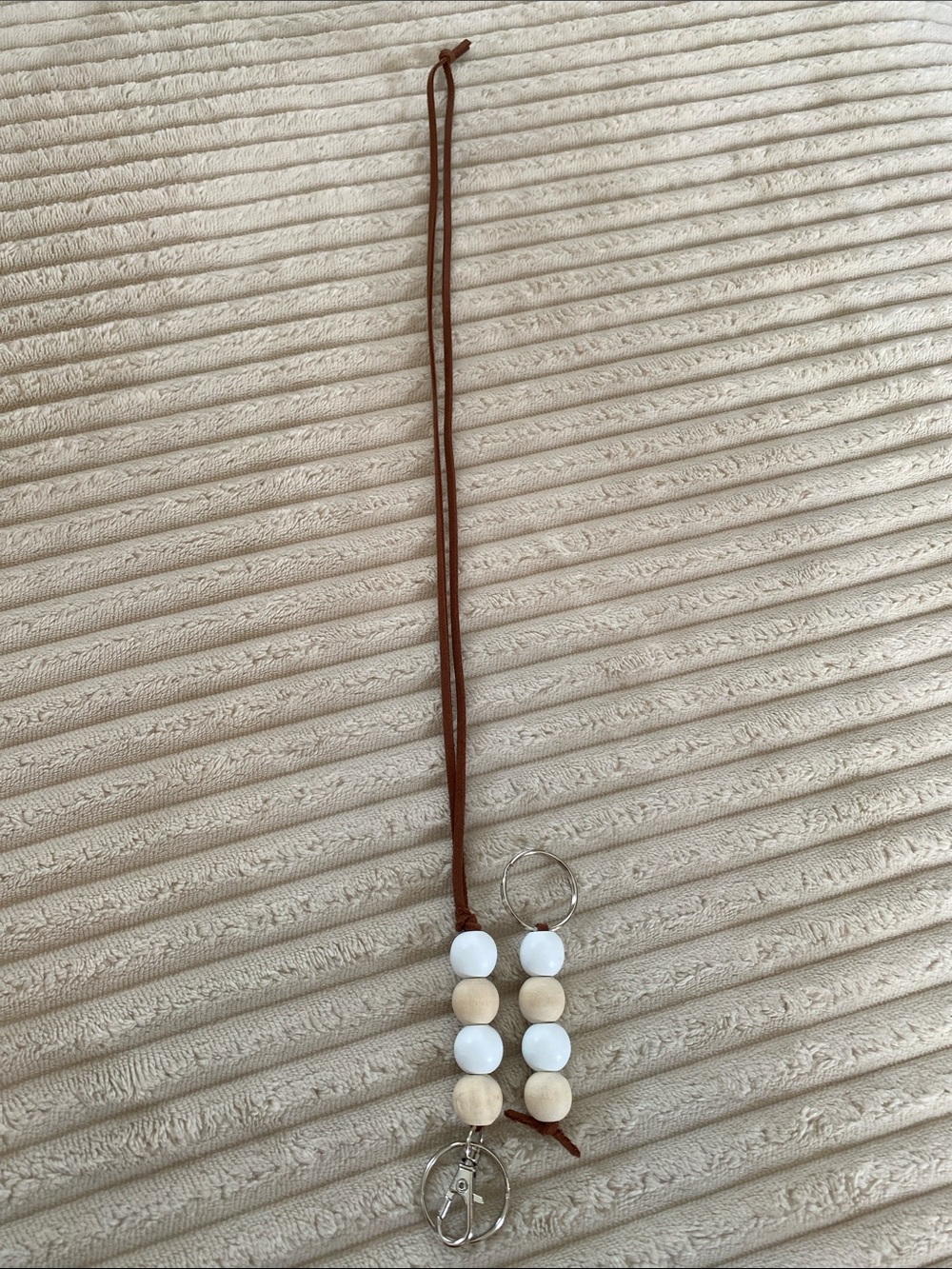 Handmade Brown Beaded Lanyard and Matching Keychain